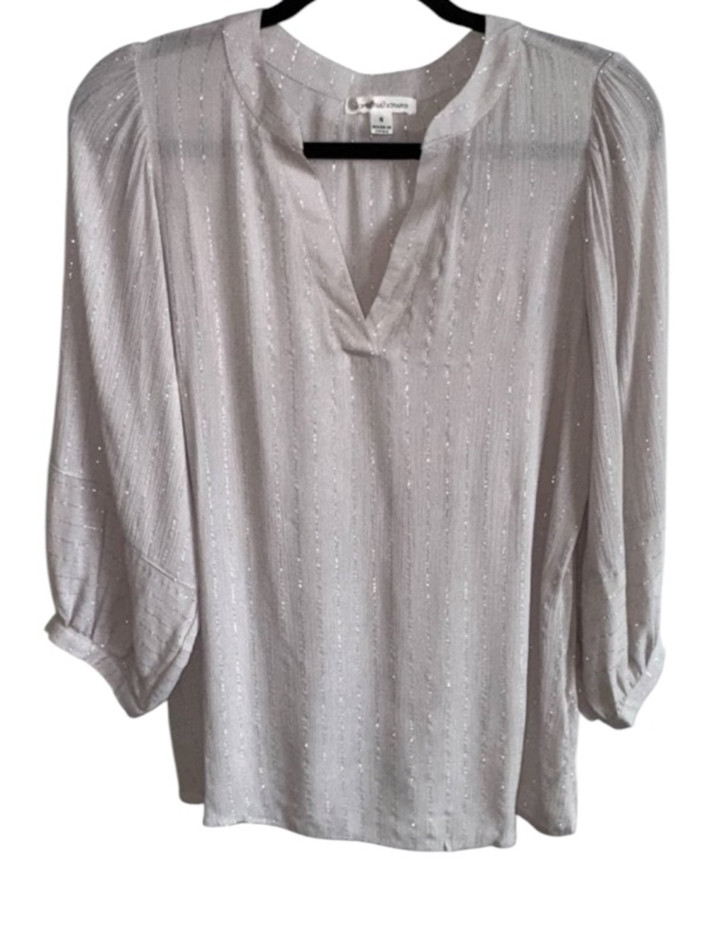 Stitch Fix | JohnPaulRichard Silver Metallic Stripe Blouse in Lady Grey